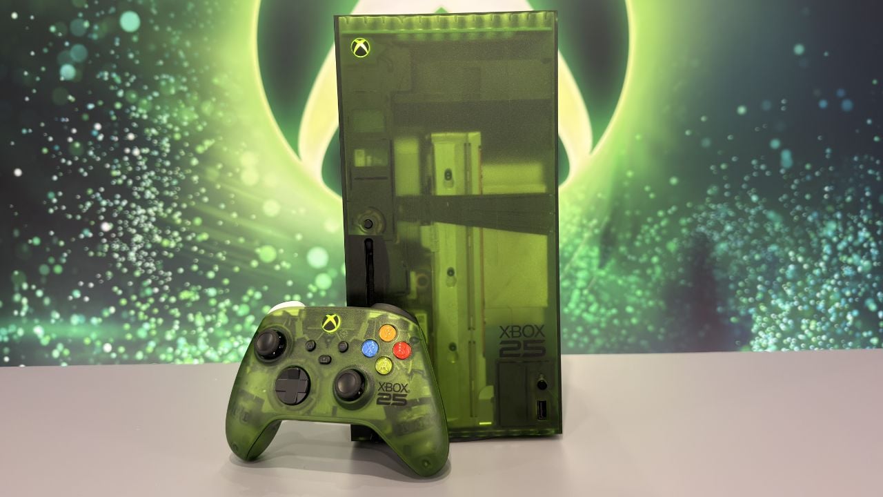 The limited-edition translucent green Xbox Series X 25th Anniversary console revealed at the Xbox Games Showcase 2026.