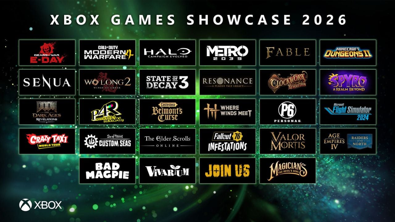 A graphic image displaying the entire lineup of games announced at the Xbox Games Showcase 2026.