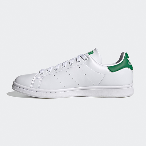 The new sustainable Stan Smiths in Cloud White / Cloud White / Green