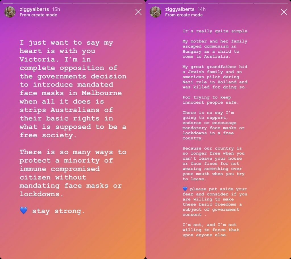 Image of comments made by Ziggy Alberts on Instagram