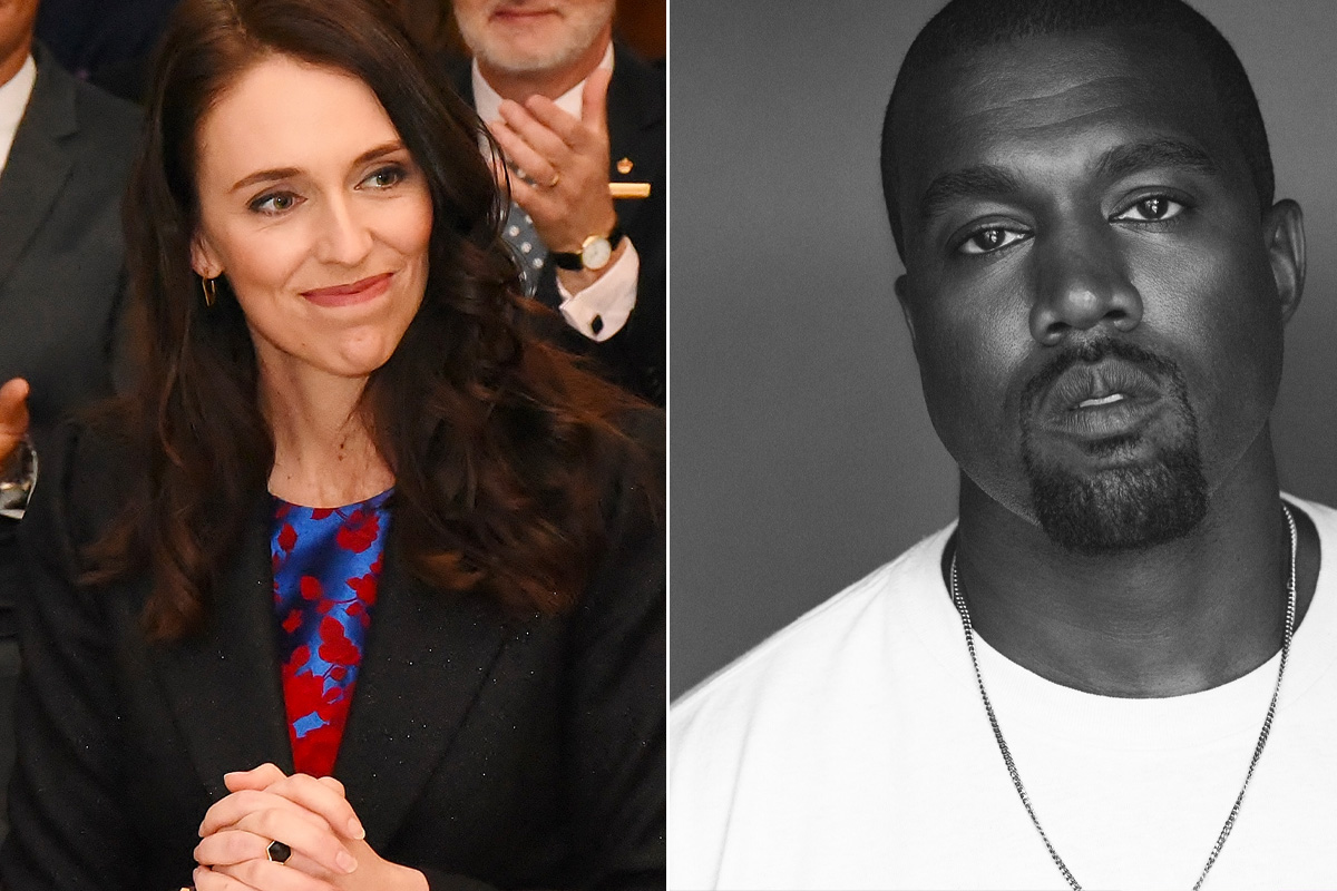 2 panel image of Jacinda Ardern and Kanye West