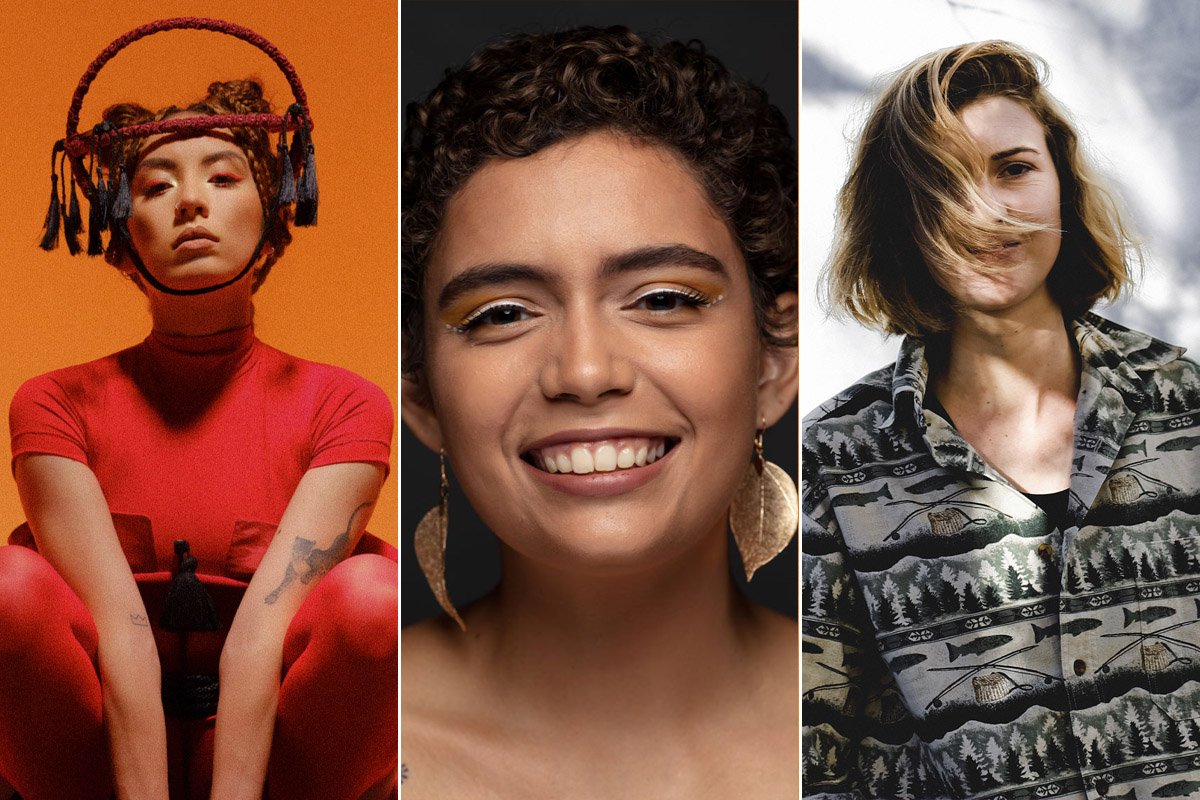 Three panel image of BIGSOUND performers Jaguar Jonze, Kee'ahn, and Harper Bloom