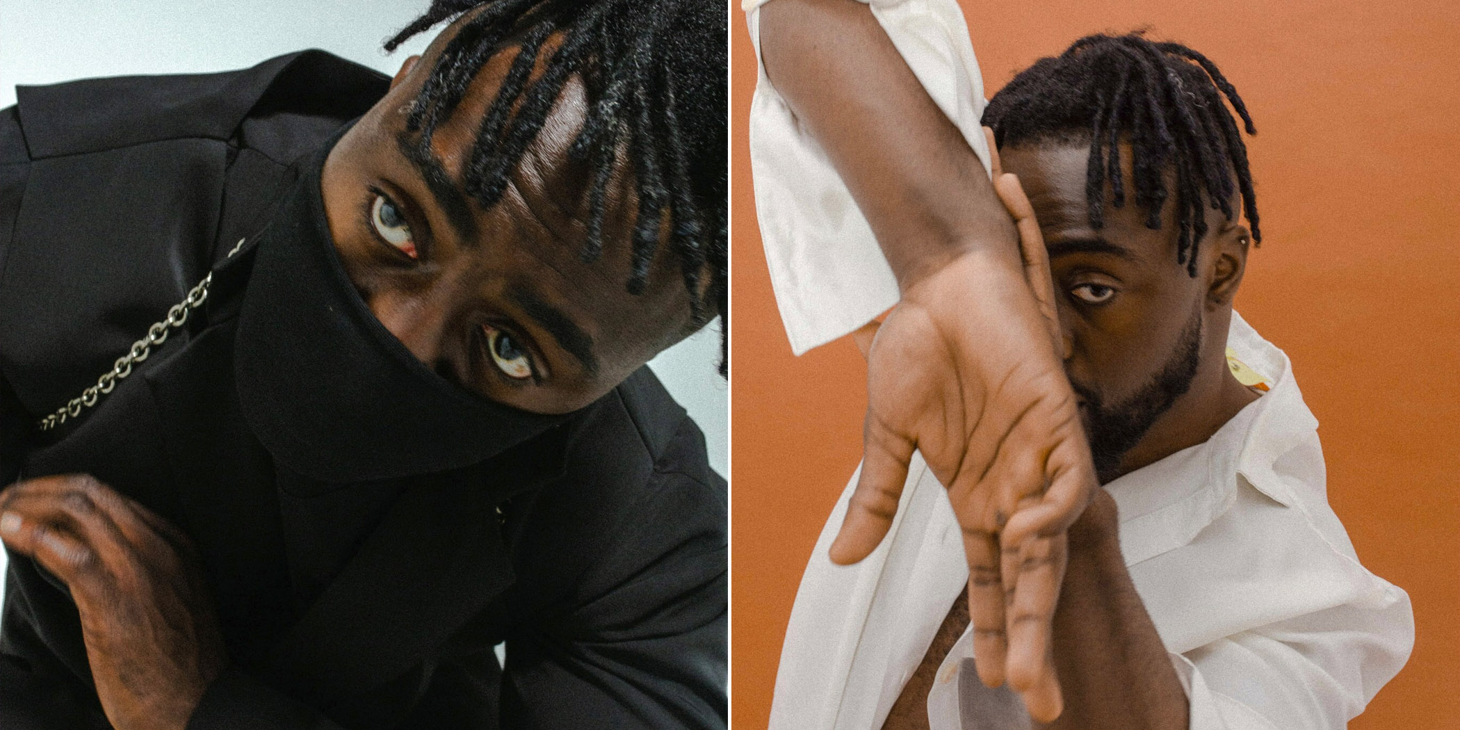 Two panel image of Kwame