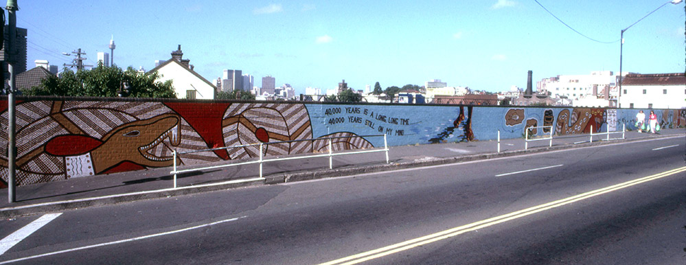 The 40,000 Years mural in Redfern, Sydney depicting Aunty Mona Donnelly from the Aboriginal Medical Service.