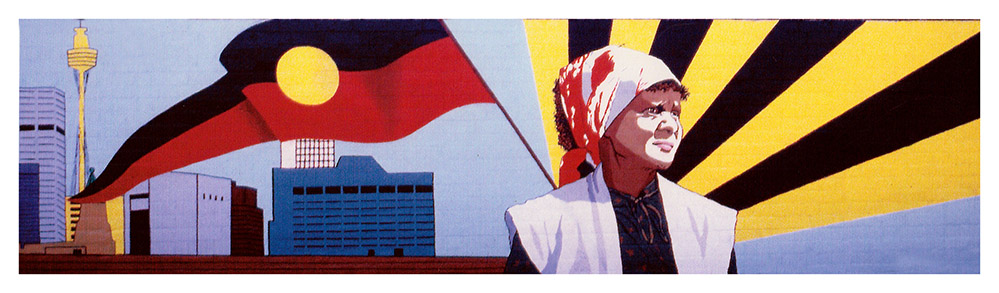 The 40,000 Years mural in Redfern, Sydney depicting Aunty Mona Donnelly from the Aboriginal Medical Service.