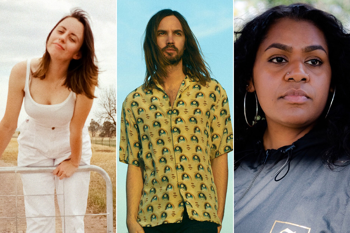 Three-panel image of J Award nominees Gordi, Tame Impala, and Miiesha