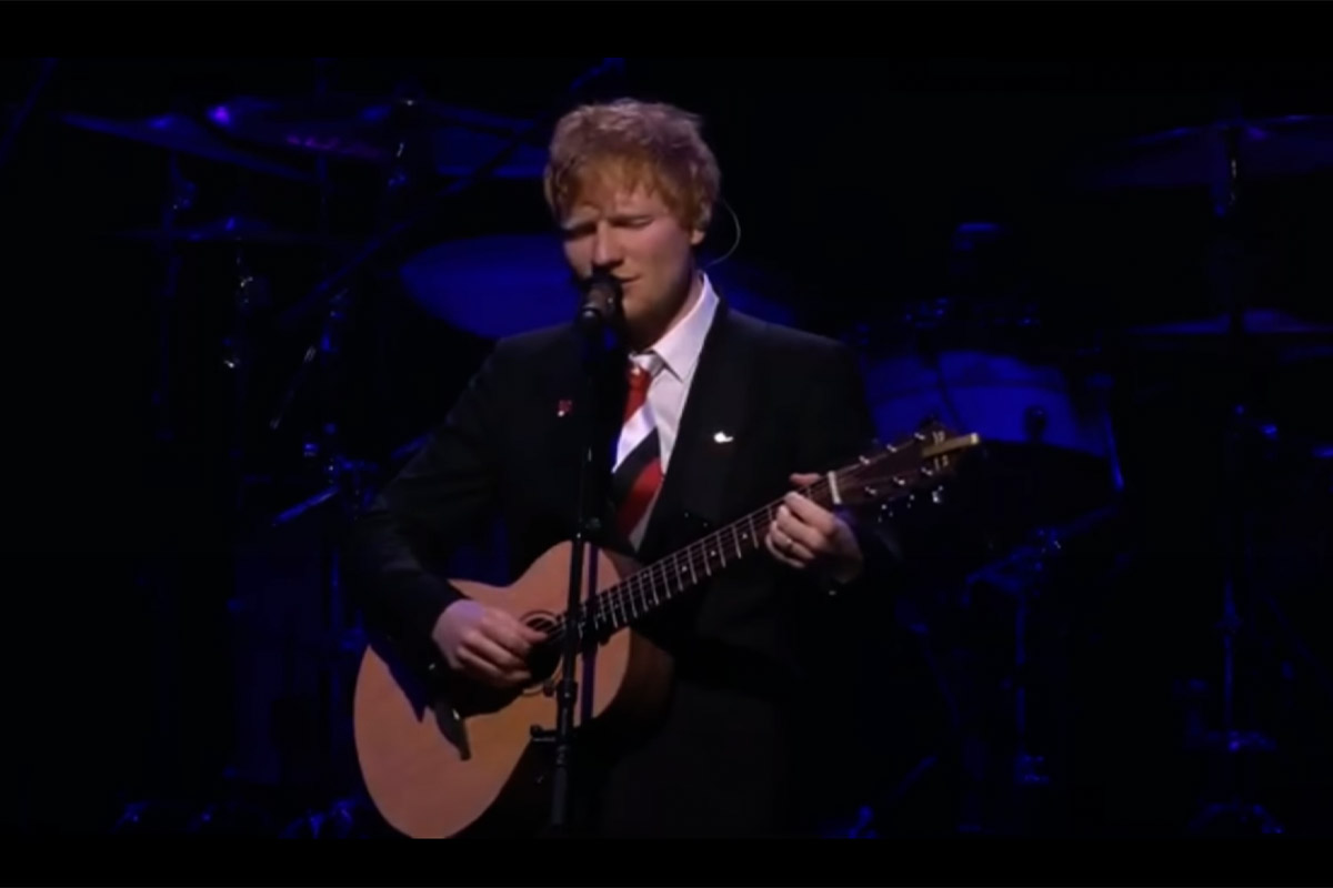Ed Sheeran performing for the state funeral of Michael Gudinski