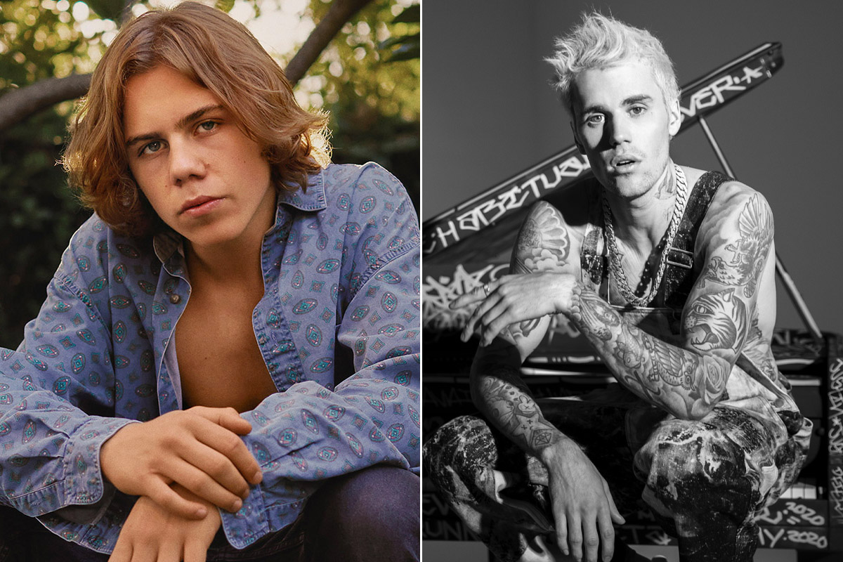 2 panel image of The Kid LAROI and Justin Bieber