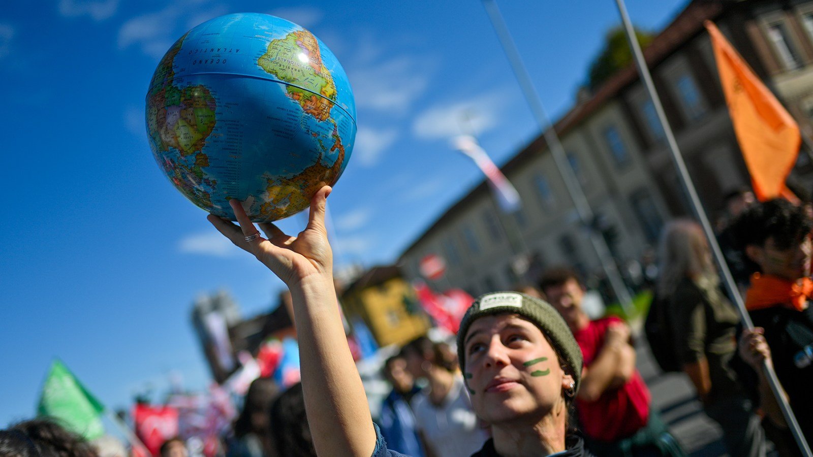 Protesters take part during a Fridays for Future climate protest in Turin, Italy, on Oct. 11, 2024