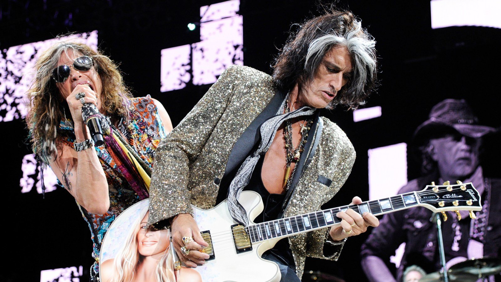 Steven Tyler and Joe Perry performing in 2023.