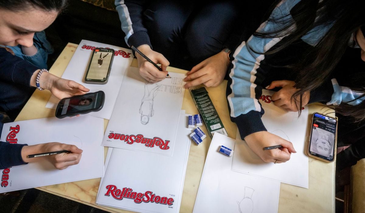 Students work around a table