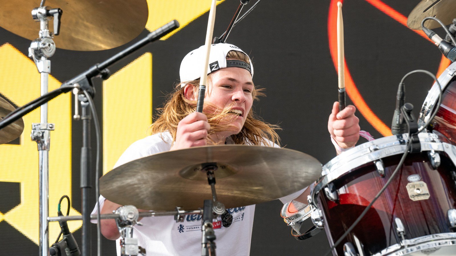Shane Hawkins plays drums