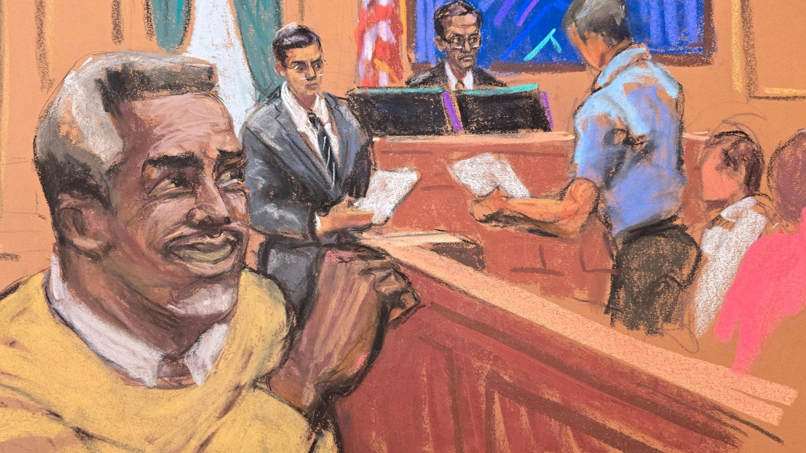 Courtroom sketch of Diddy at trial