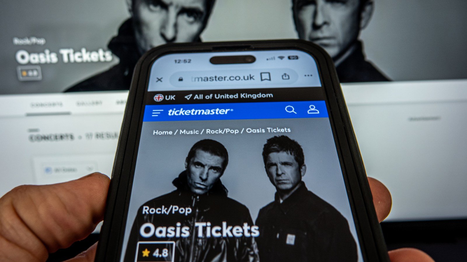 Ticketmaster page on phone