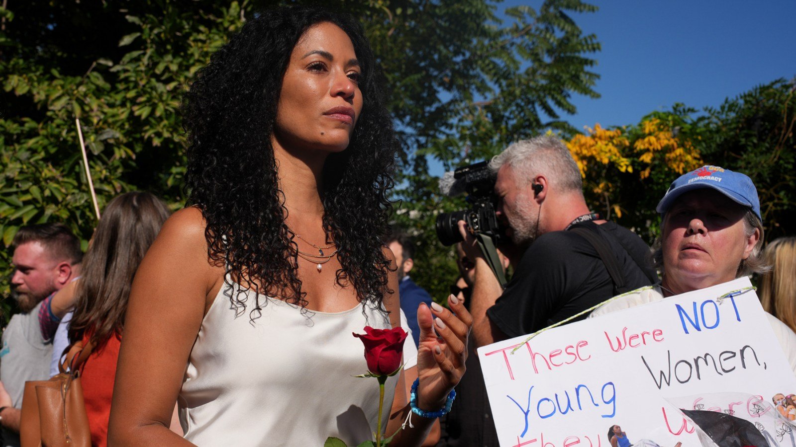 Survivor Lisa Phillips attends a rally outside of the U.S. Capitol in support of the victims of Jeffrey Epstein