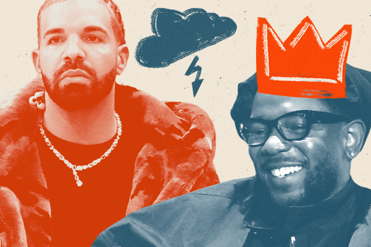 Photo illustration featuring Drake and Kendrick Lamar