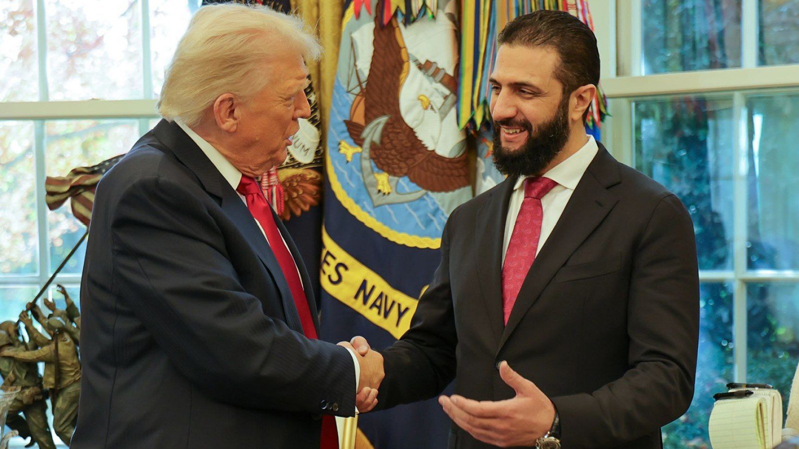 US President Donald Trump meets with Syrian President Ahmed ash-Sharaa at the White House