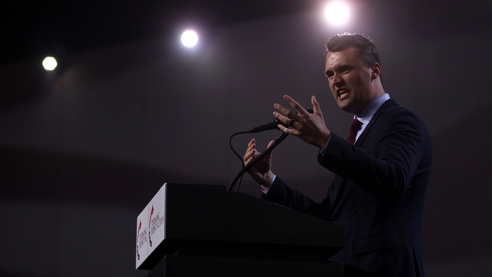 Charlie Kirk speaks during a Turning Point PAC event