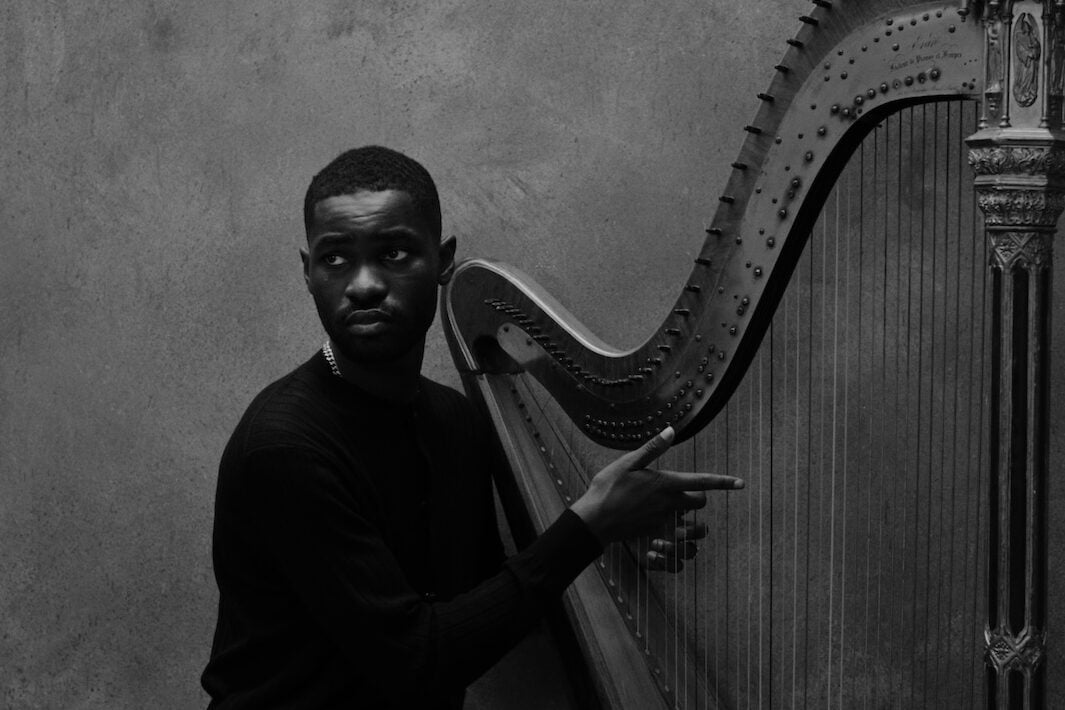 Dave playing the harp