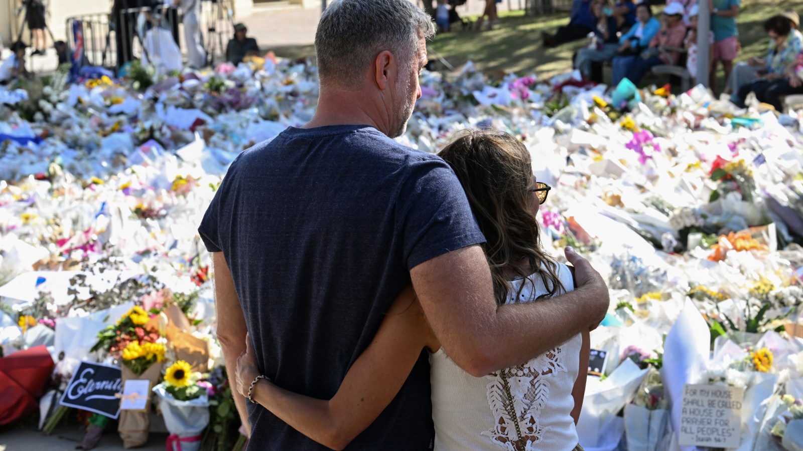 The flower memorial beside Bondi Pavilion