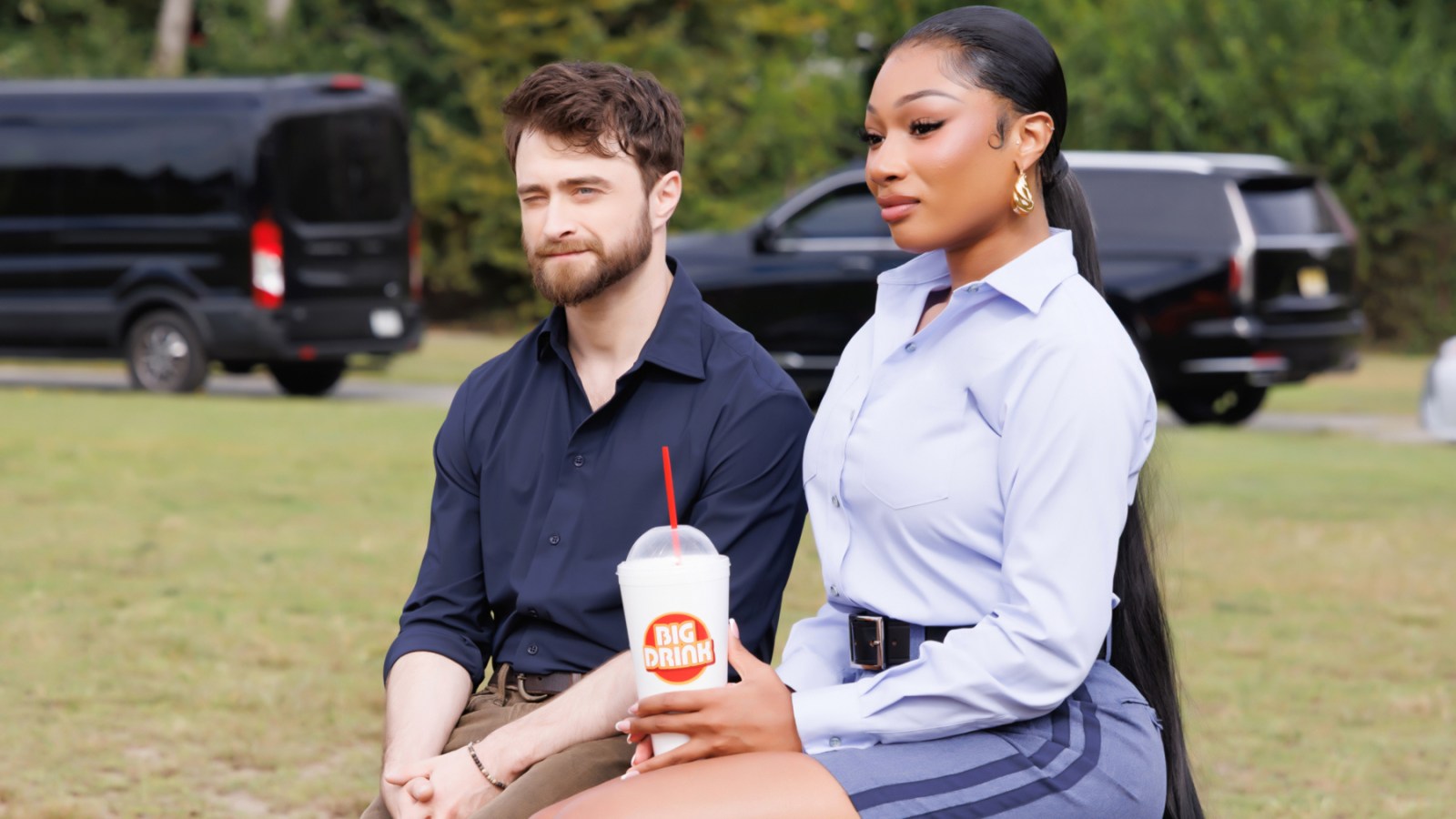 Daniel Radcliffe and Megan Thee Stallion in The Fall and Rise of Reggie Dinkins