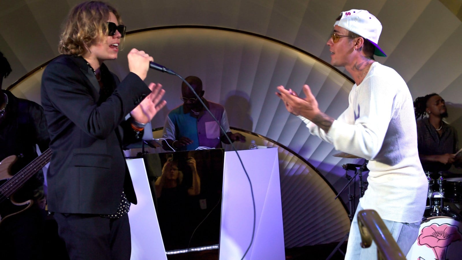 The Kid LAROI and Justin Bieber on July 10, 2021 in Las Vegas, Nevada.