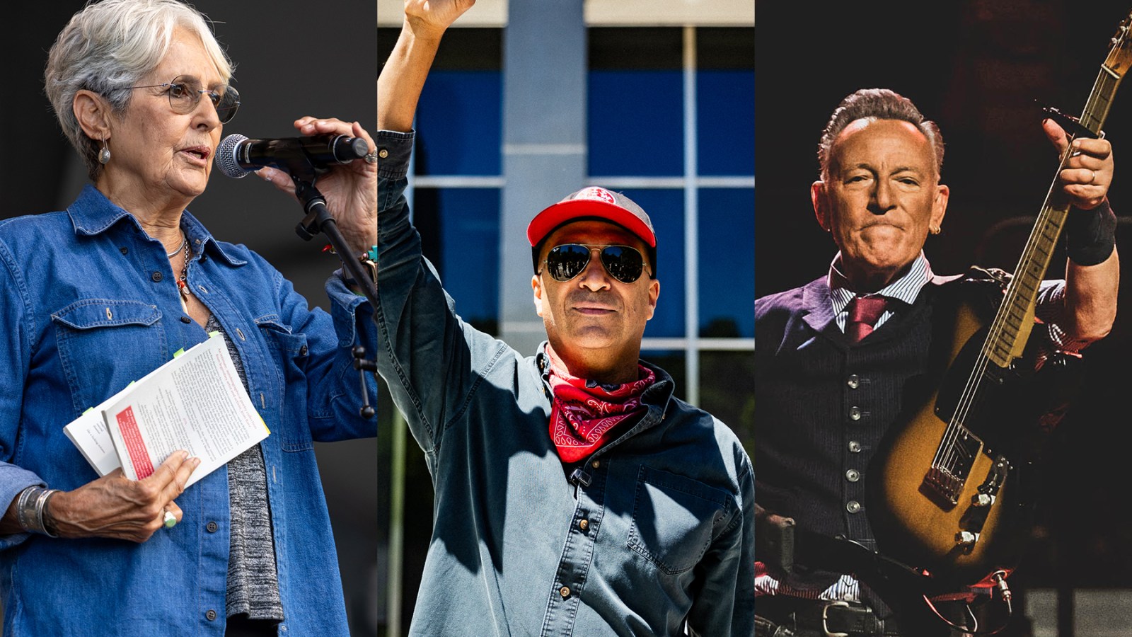 Joan Baez, Tom Morello and Bruce Springsteen