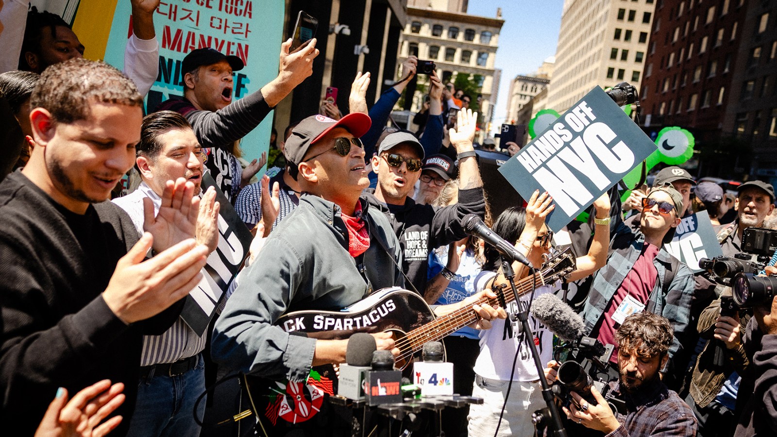 Tom Morello at protest event