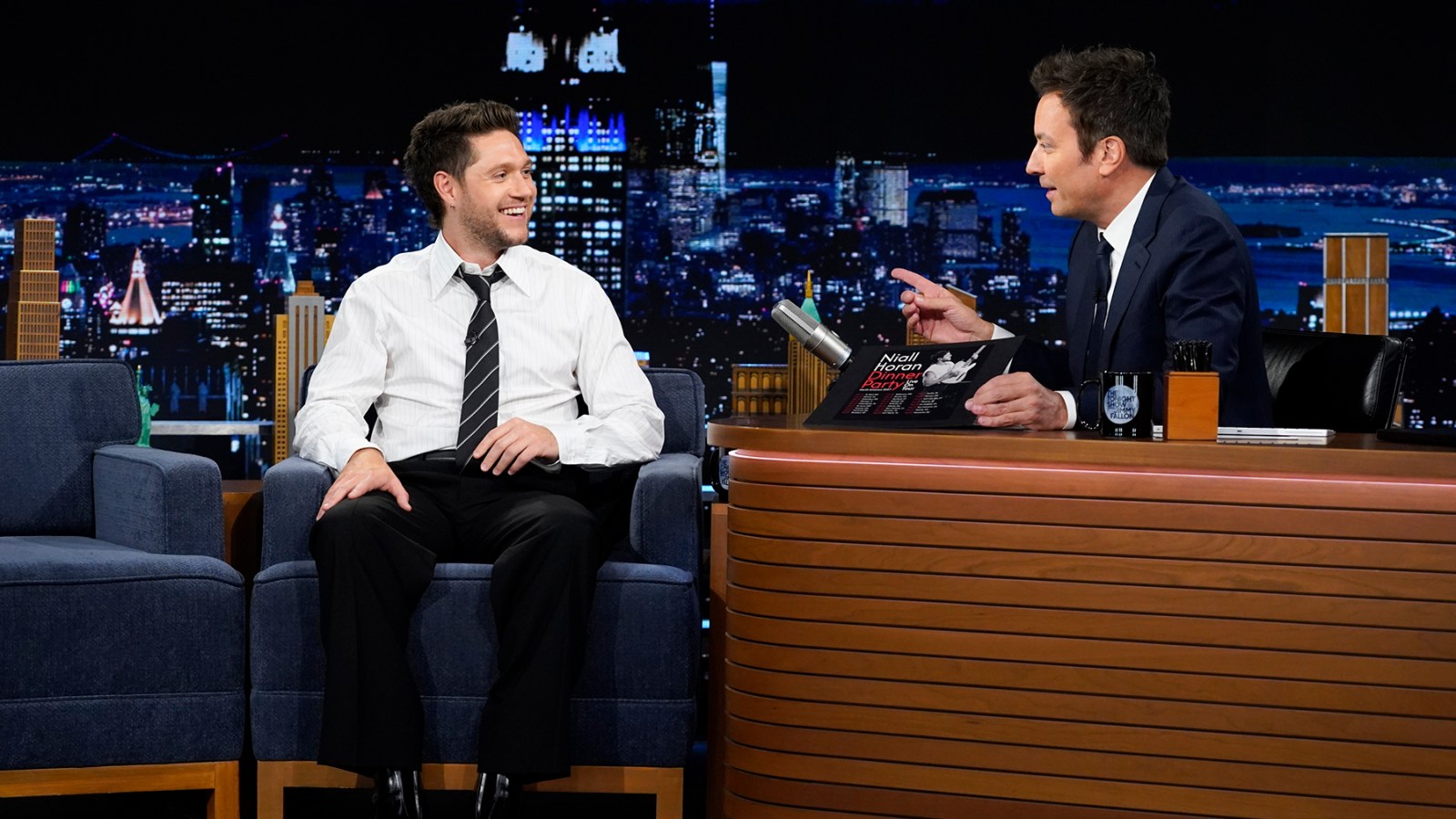 Niall Horan chatting with Jimmy Fallon