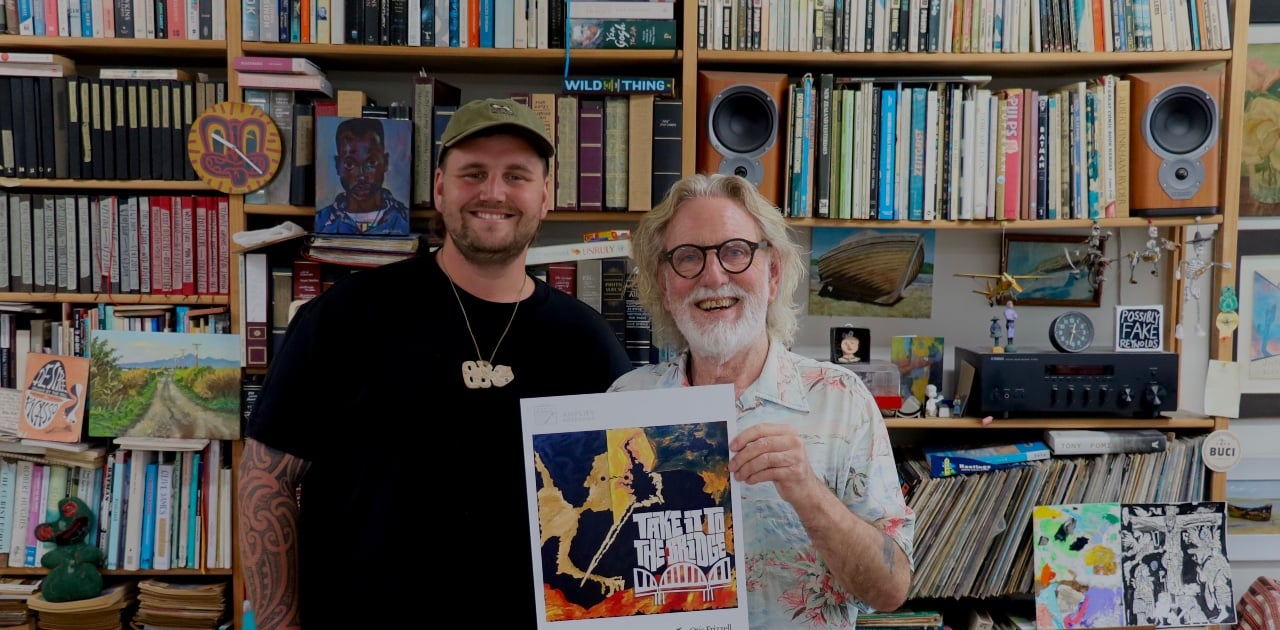 Amplify Aotearoa founder Lachie Holt with Dick Frizzell