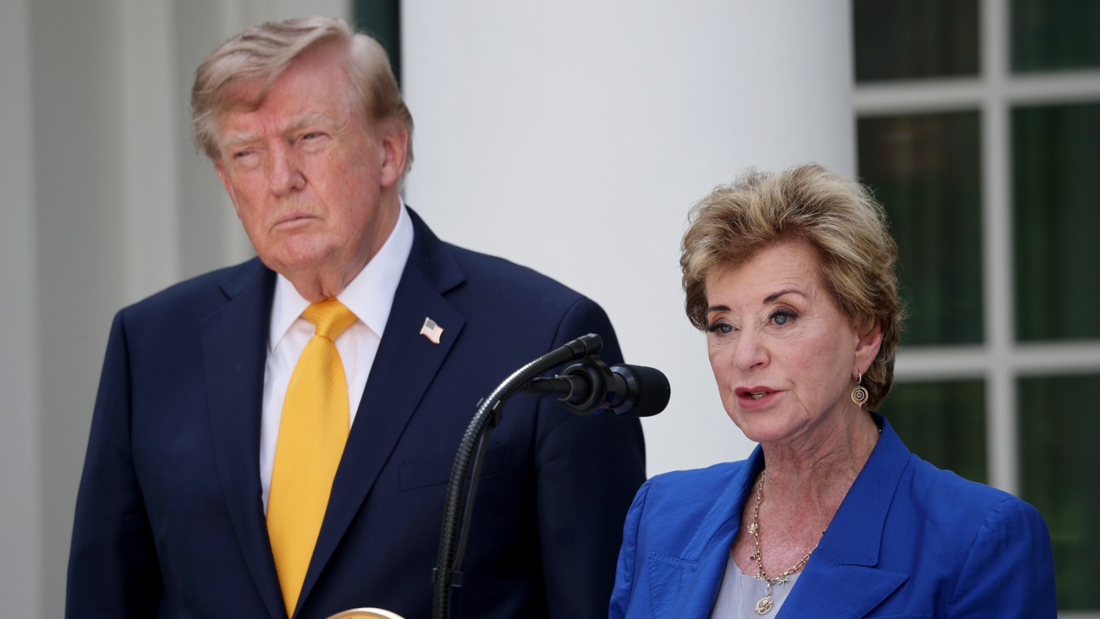 Donald Trump and Secretary of Education Linda McMahon at the White House on Aug. 24