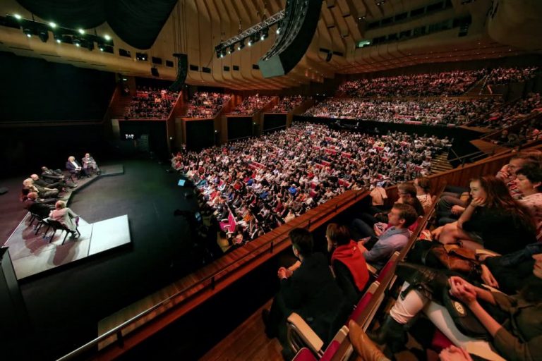 An audience at the Sydney Opera House enjoys a panel talk