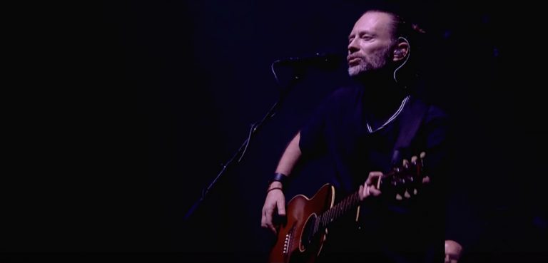 Radiohead frontman Thom Yorke performing at Glastonbury 2017