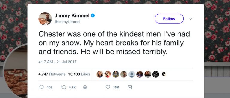 Jimmy kimmel tweet chester bennington tribute