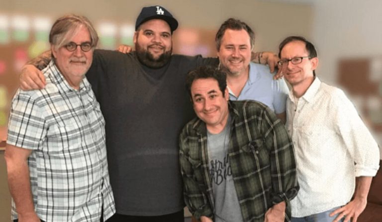Briggs with Matt Groening, David X. Cohen, Bill Oakley, and Josh Weinstein