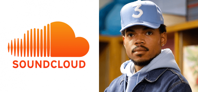 2 panel image of the Soundcloud logo and Chance The Rapper