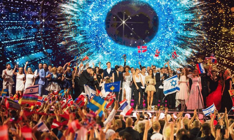 Eurovision contestants stand onstage