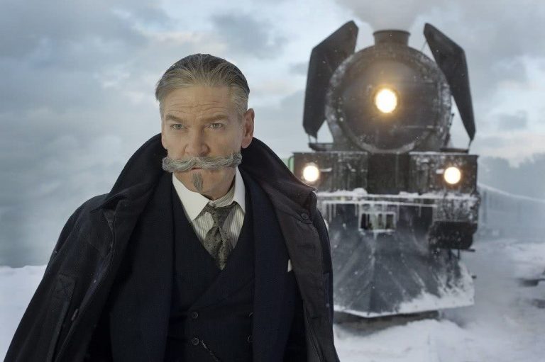 Kenneth Branagh before a train in Murder On The Orient Express