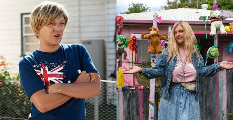 Chris Lilley is returning to screens with a new series, Lunatics. The left image is Chris is Angry Boys, the right is a new character from Lunatics, Joyce.
