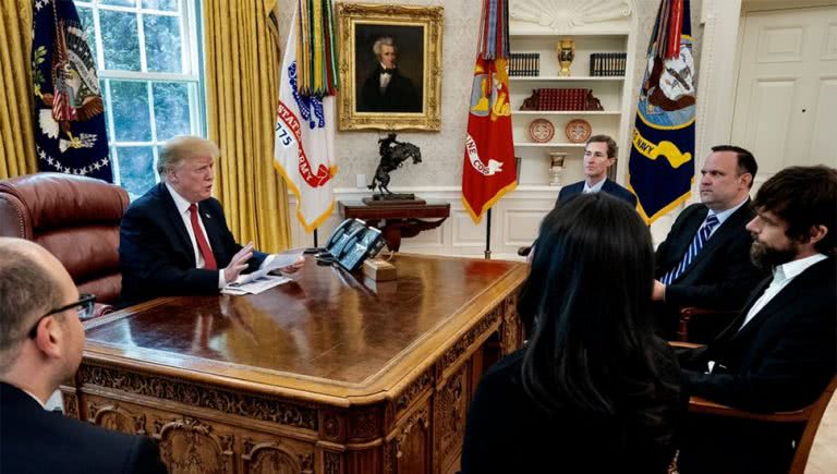Image of Donald Trump meeting with Twitter CEO Jack Dorsey (far right)