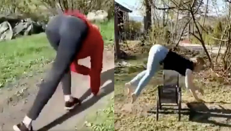 A woman has shared a video of herself jumping like a horse