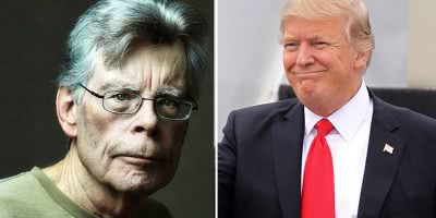 2 panel image of Stephen King and Donald Trump