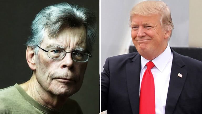 2 panel image of Stephen King and Donald Trump