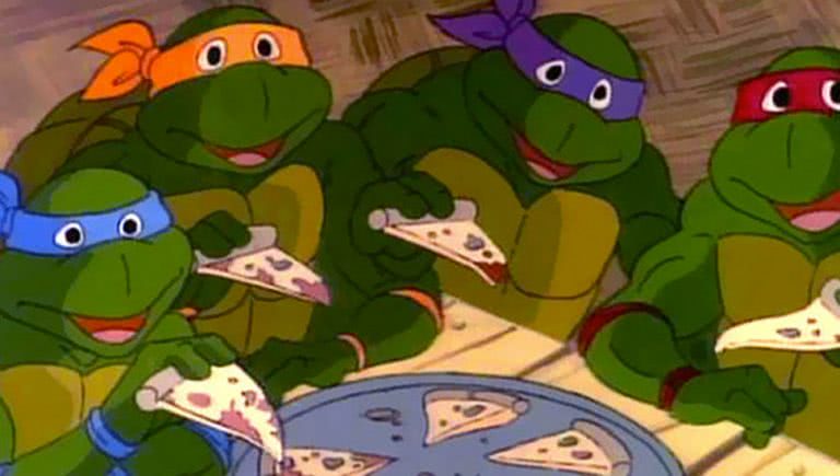 Teenage Mutant Ninja Turtle's eating Pizza