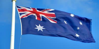 Image of the Australian flag, which comes to mind when the national anthem plays