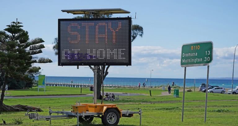 Stay At Home Australia COVID-19 Street Sign