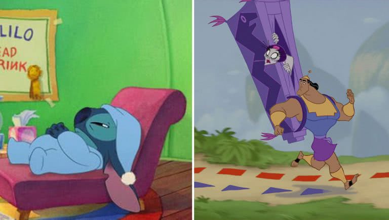 Split image of Disney movie Lilo and Stitch and The Emperor's New Groove