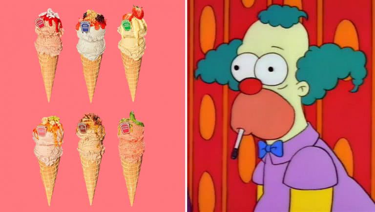 Split image of Heinz ice cream and Krusty The Clown