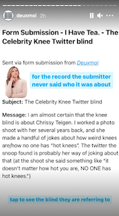 Another post about knees implying the account is by Chrissy Teigen