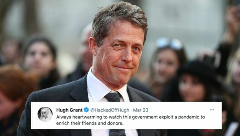 Hugh Grant tweets criticism at government
